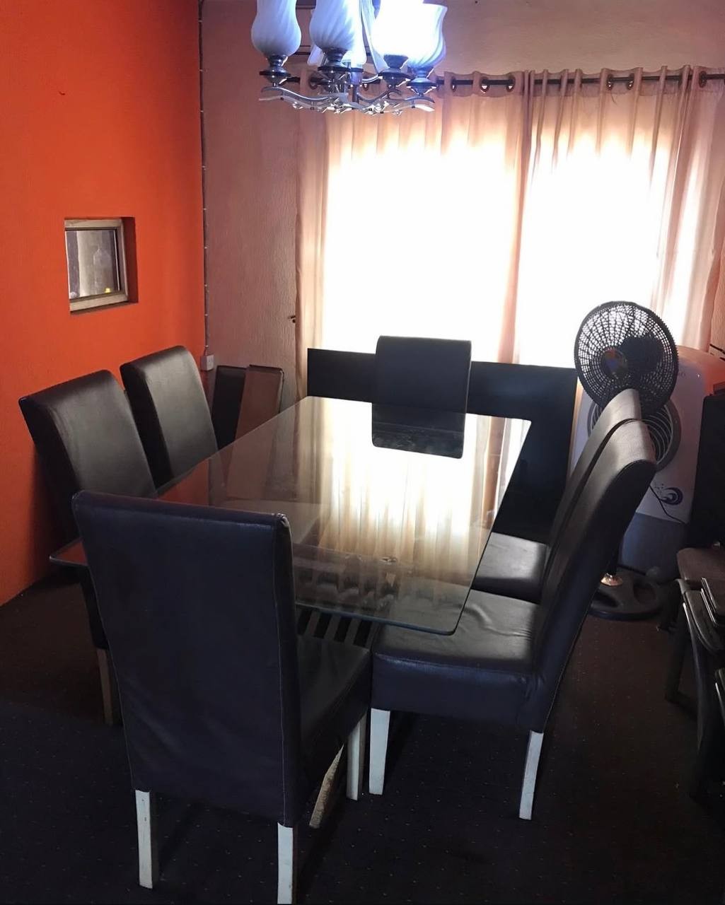 V.Clean 6 Seater Leather Chair and a solid tempered glass table For-Sale