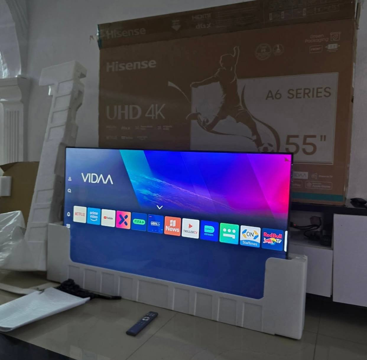 V.Clean, 2025 Model, 5Days Used, 55Inches Hisense 4K UHD Smart Frameless Tv With Hanger and other accessories For-Sale  [ Product Code >> 0283 ]