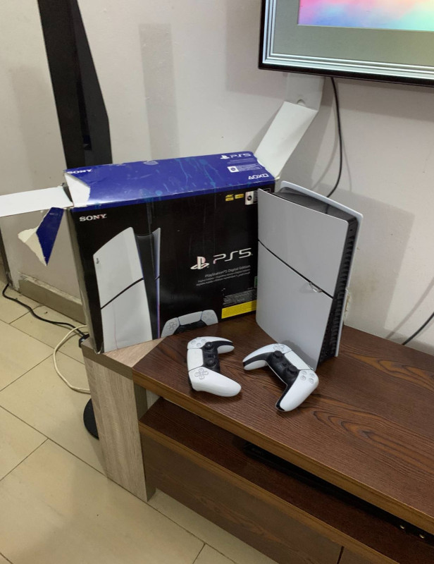 Super Clean 1Month Used 1Tb PlayStation 5 Slim Digital Version With 3 Installed Games (FC26, Mafia2, WRC) with Box And 2 Controllers For-Sale [ Product Code >> 0373 ]