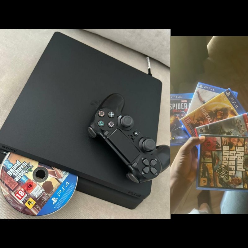 Ps4 slim with 5 disc games and one controller pad