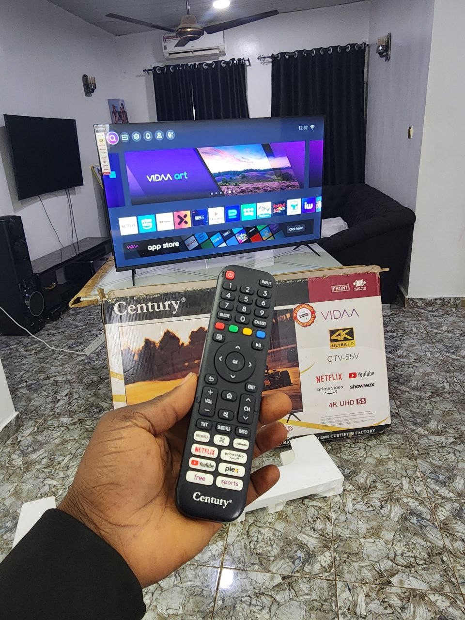 100% Clean 55 - Inches Frameless Century 4k Smart Vidaa Support Tv with carton, nylon and accessories